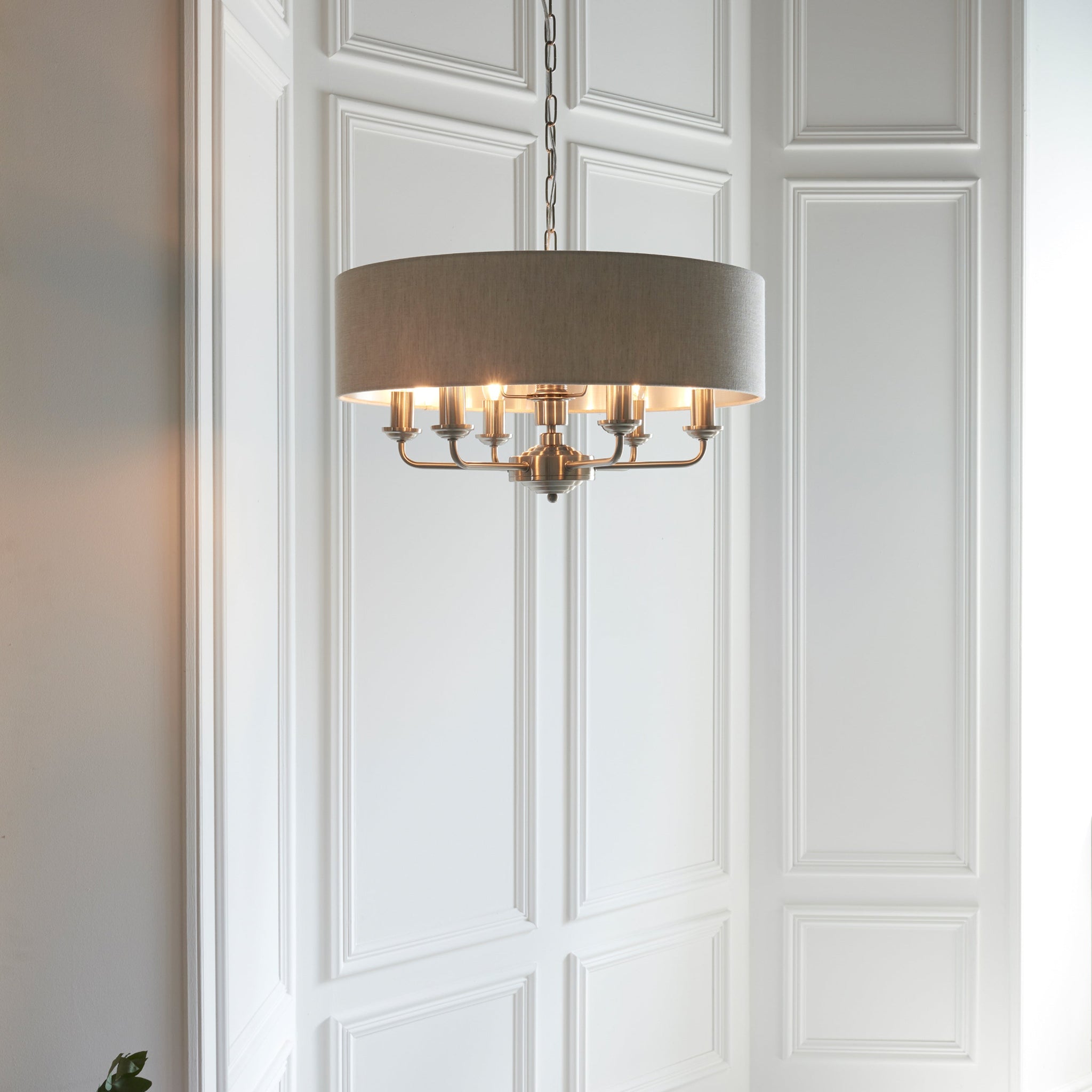 Highclere 6 Chrome And Cream Floor Light - DHD Highclere 6 Pendant Light Chrome & Natural Sterling Home 2