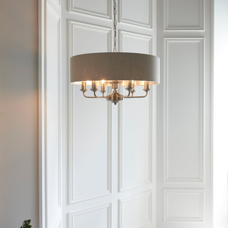 Highclere 6 Chrome And Cream Floor Light - DHD Highclere 6 Pendant Light Chrome & Natural Sterling Home 2