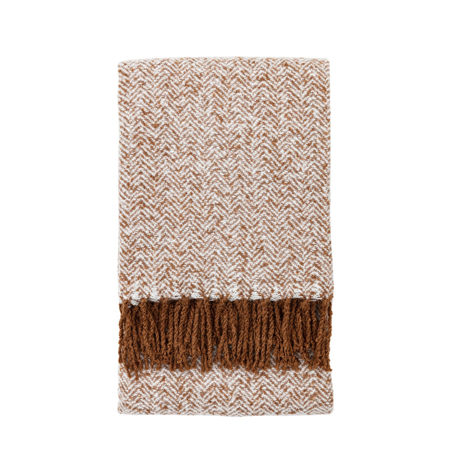 Herringbone Faux Mohair Brown Throw - Herringbone Faux Mohair Throw Tan 130x180CM Sterling Home 1