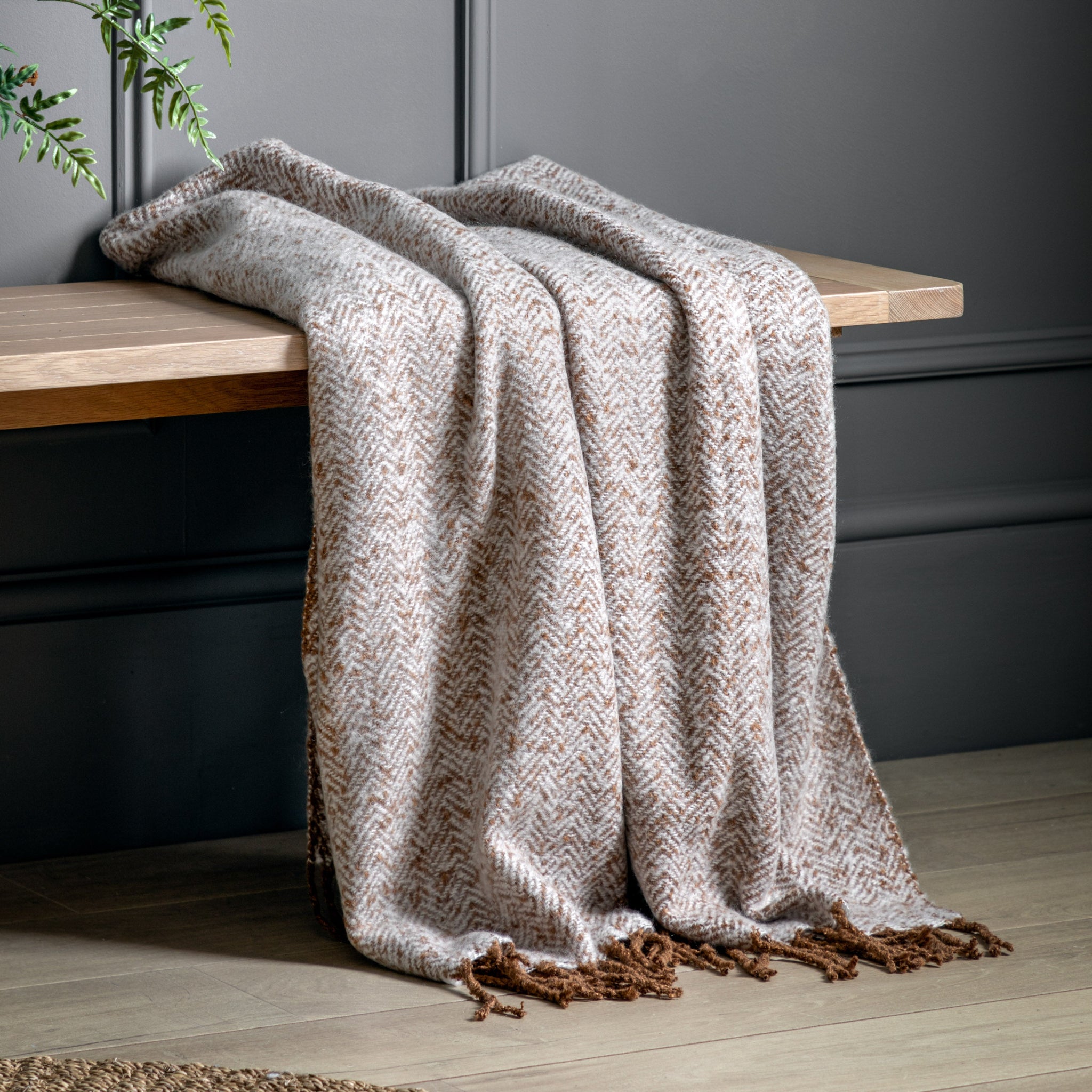 Herringbone Faux Mohair Brown Throw - Herringbone Faux Mohair Throw Tan 130x180CM Sterling Home 3