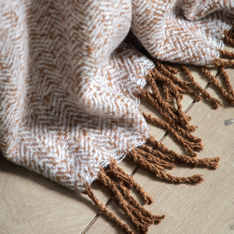 Herringbone Faux Mohair Brown Throw - Herringbone Faux Mohair Throw Tan 130x180CM Sterling Home 2