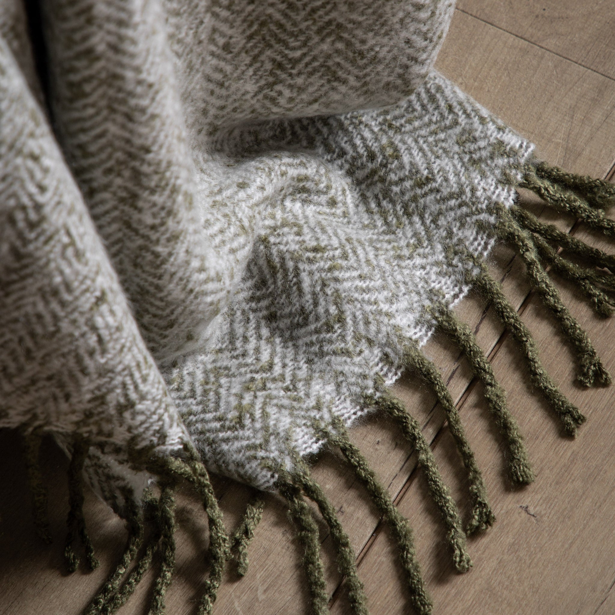 Herringbone Faux Mohair Green Throw - Herringbone Faux Mohair Throw Olive 130x180CM Sterling Home 2