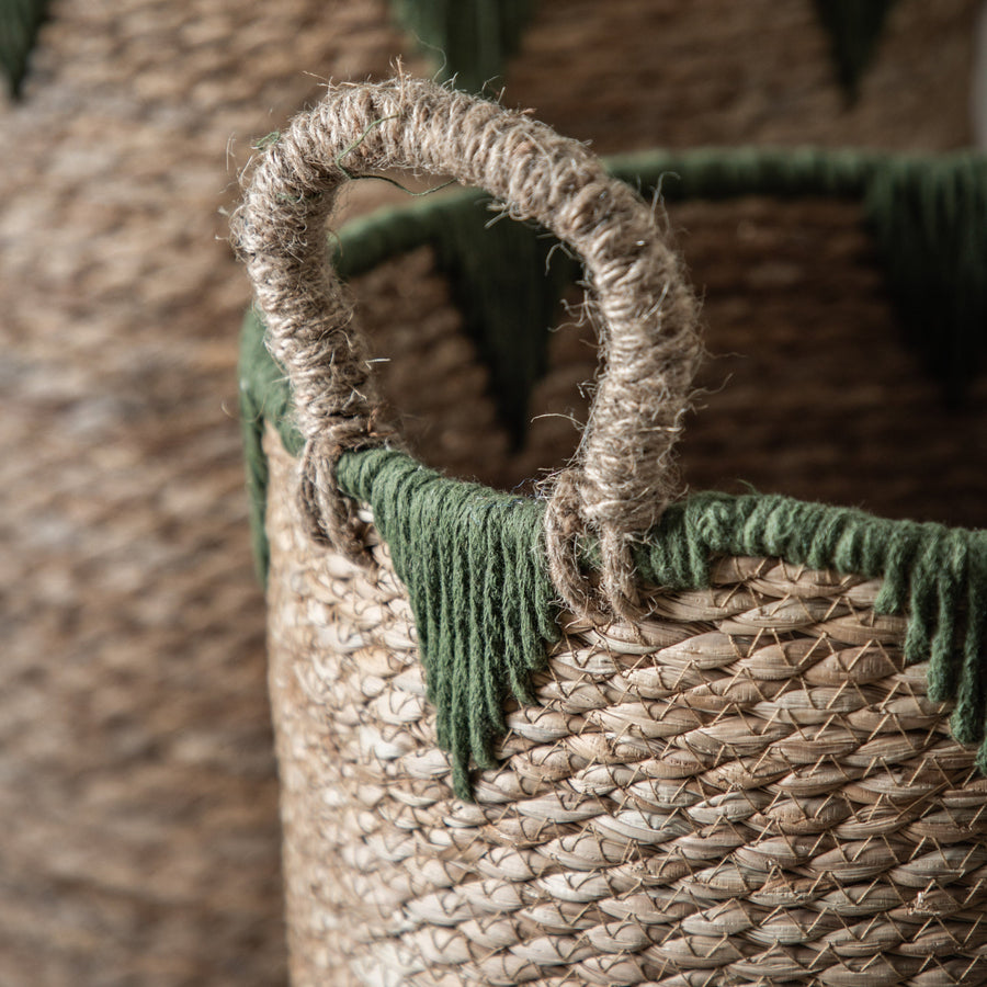 Elgon Set Of 3 Natural And Green Baskets - Elgon Baskets Natural & Green Set Of 3 Sterling Home 2