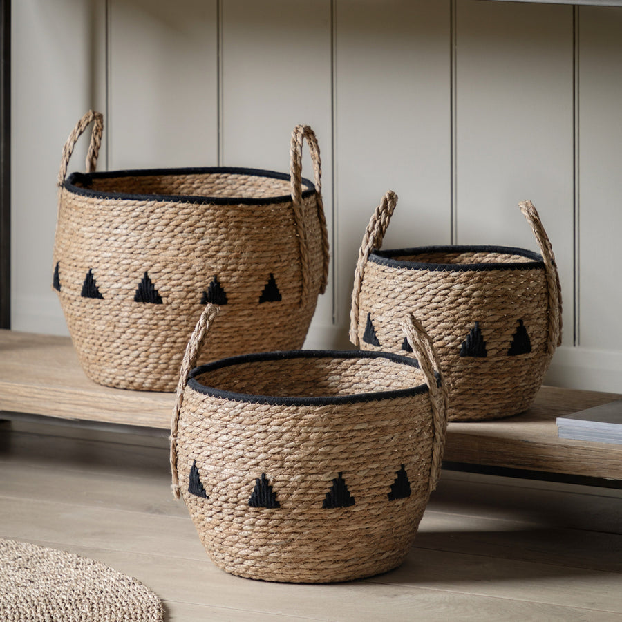 Alid Set Of 3 Natural And Black Baskets - Alid Baskets Natural & Black Set of 3 Sterling Home 1