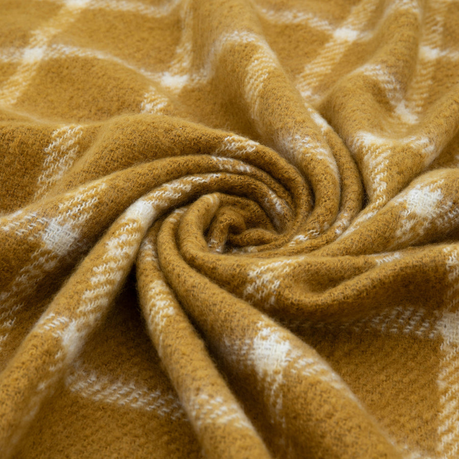 Poly Faux Mohair Check Yellow Throw - Poly Faux Mohair Check Throw Mustard 130x150CM Sterling Home 2