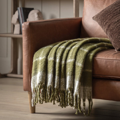 Poly Faux Mohair Check Green Throw - Poly Faux Mohair Check Throw Green 130x150CM Sterling Home 1