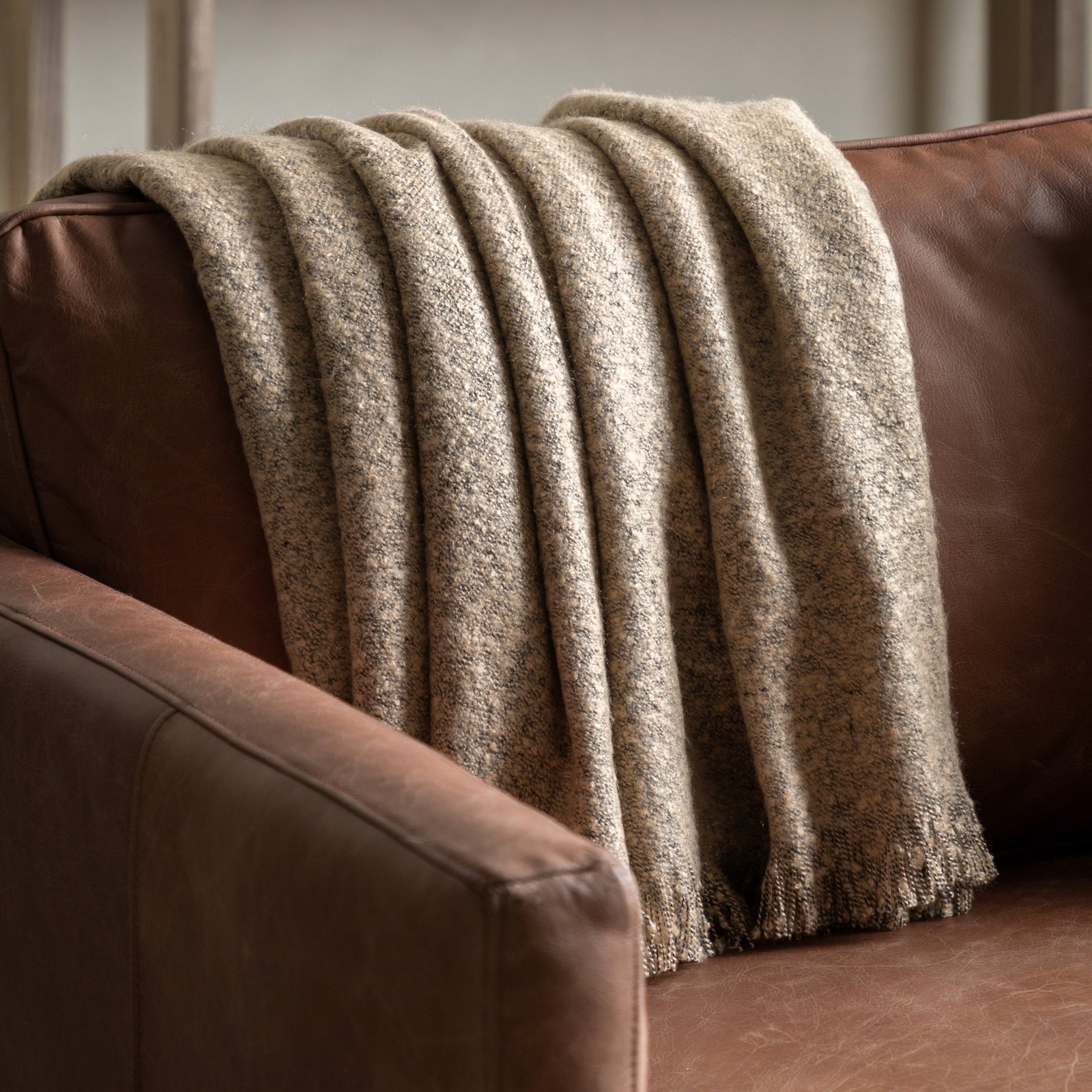 Melange Acrylic Cream Throw - Melange Acrylic Throw Natural 130x150CM Sterling Home 3