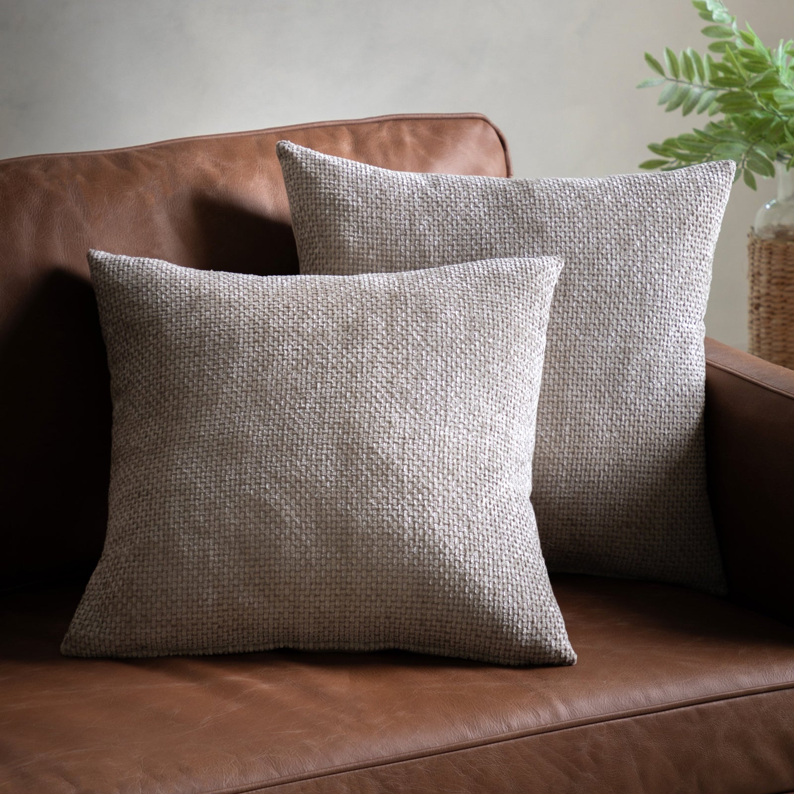 Basketweave Chenille Cream Cushion 2 Pack - Basketweave Chenille Cushion Cream 2pk Sterling Home 1