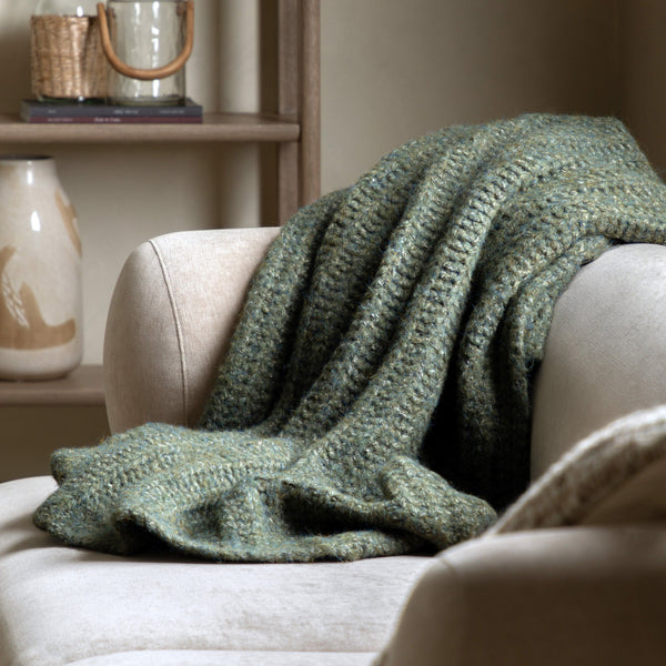 Luxury Melange Knit Green Throw - Luxury Melange Knit Throw Khaki 130x170CM Sterling Home 1