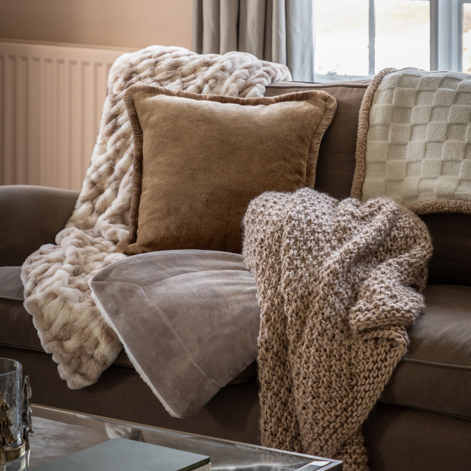 Luxury Melange Knit Brown Throw - Luxury Melange Knit Throw Oatmeal 130x170CM Sterling Home 1