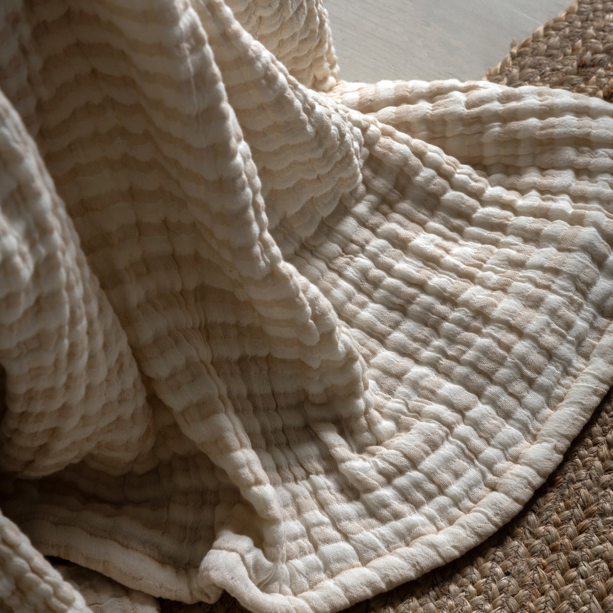 Crinkle Stripe Cream Bedspread - Crinkle Stripe Bedspread Beige 240x260CM Sterling Home 1