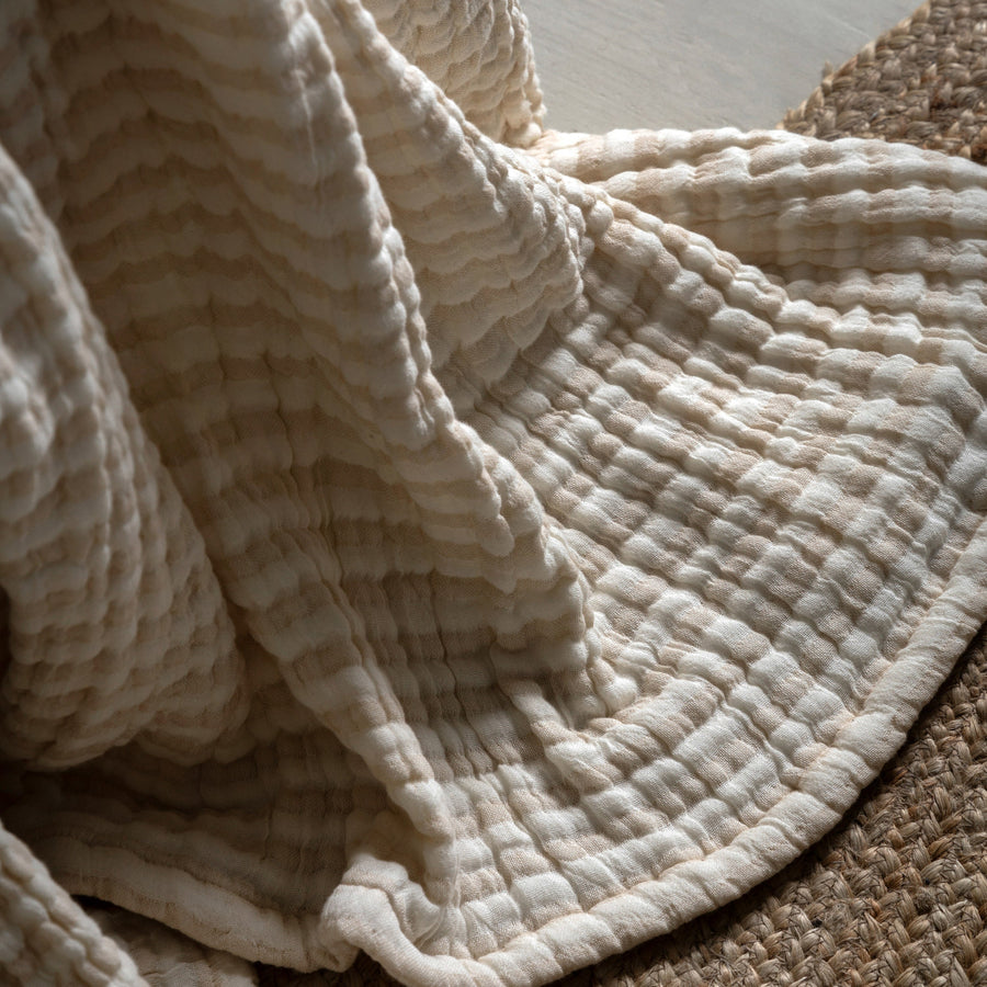 Crinkle Stripe Cream Bedspread - Crinkle Stripe Bedspread Beige 240x260CM Sterling Home 1