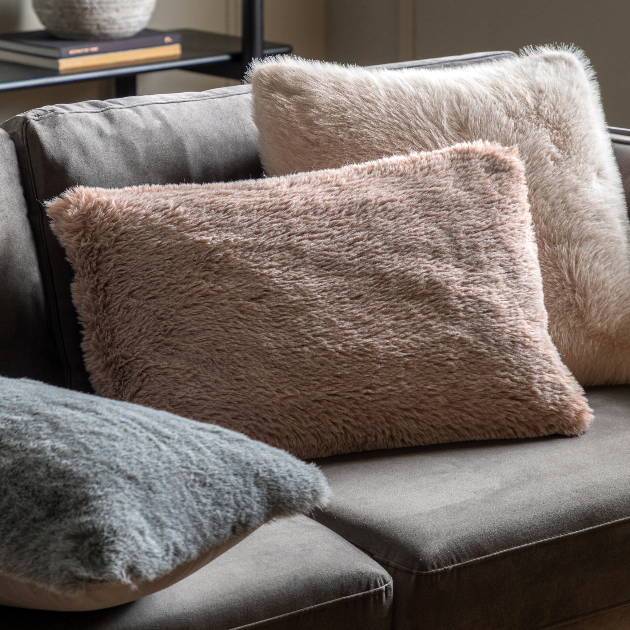 Juniper Faux Fur Cream Rectangle Cushion - Juniper Faux Fur Cushion Mauve 40x60CM Sterling Home 1