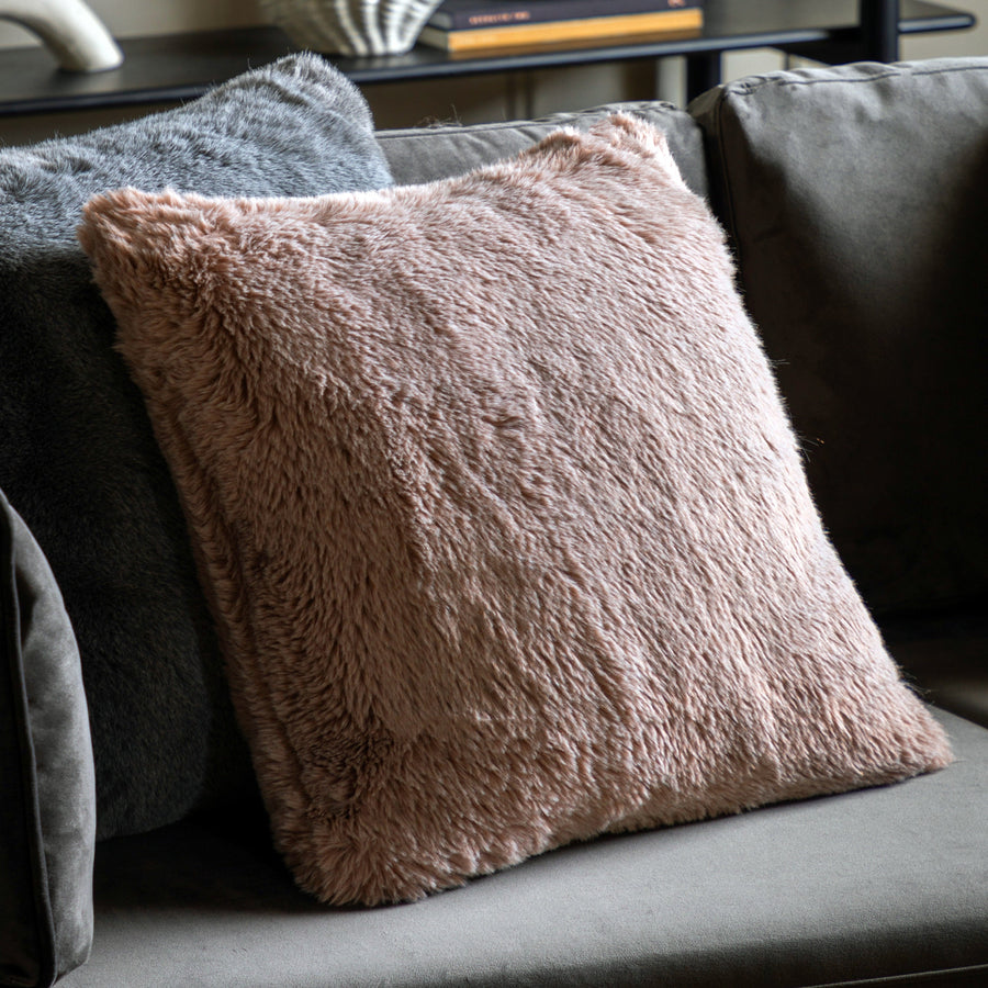Juniper Faux Fur Cream Square Cushion - Juniper Faux Fur Cushion Mauve 50x50CM Sterling Home 1