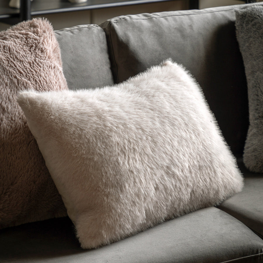Maple Faux Fur Cream Rectangle Cushion - Maple Faux Fur Cushion Oatmeal 40x60CM Sterling Home 1