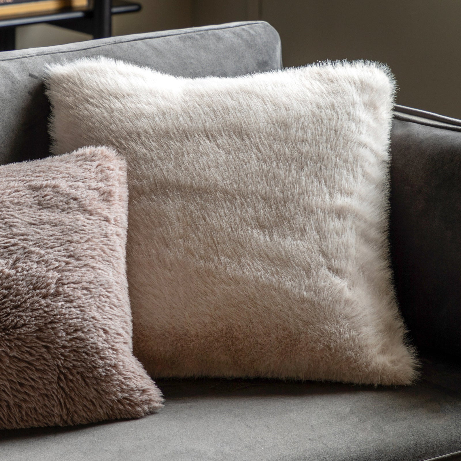 Maple Faux Fur Cream Square Cushion - Maple Faux Fur Cushion Oatmeal 50CM Sterling Home 1