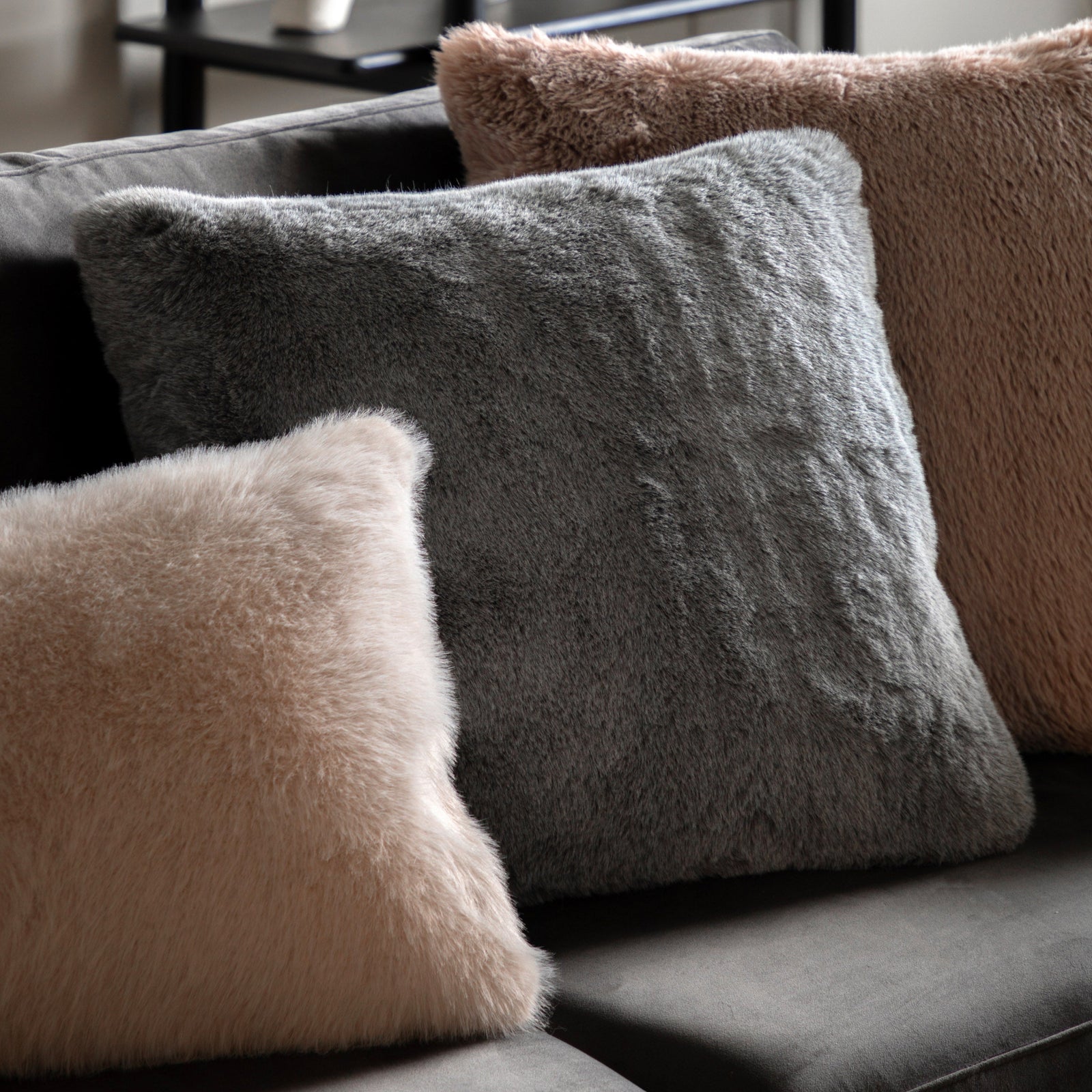 Roscose Faux Fur Grey Square Cushion - Roscose Faux Fur Cushion Smoke Grey 50CM Sterling Home 1