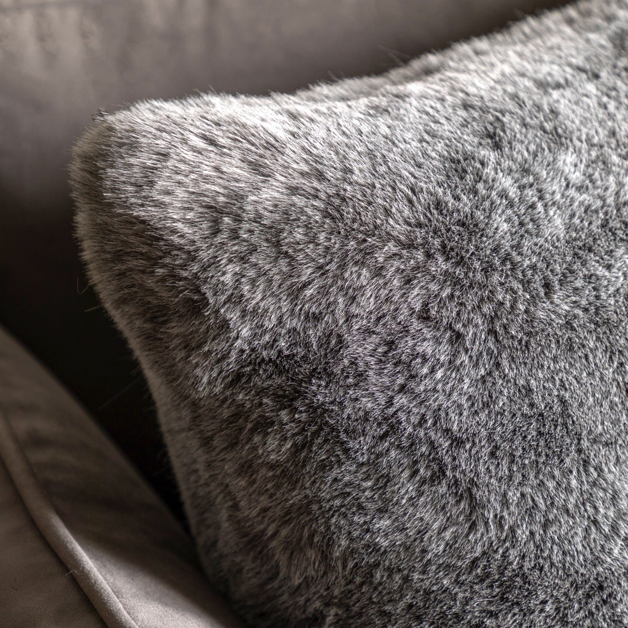 Roscose Faux Fur Grey Square Cushion - Roscose Faux Fur Cushion Smoke Grey 50CM Sterling Home 2