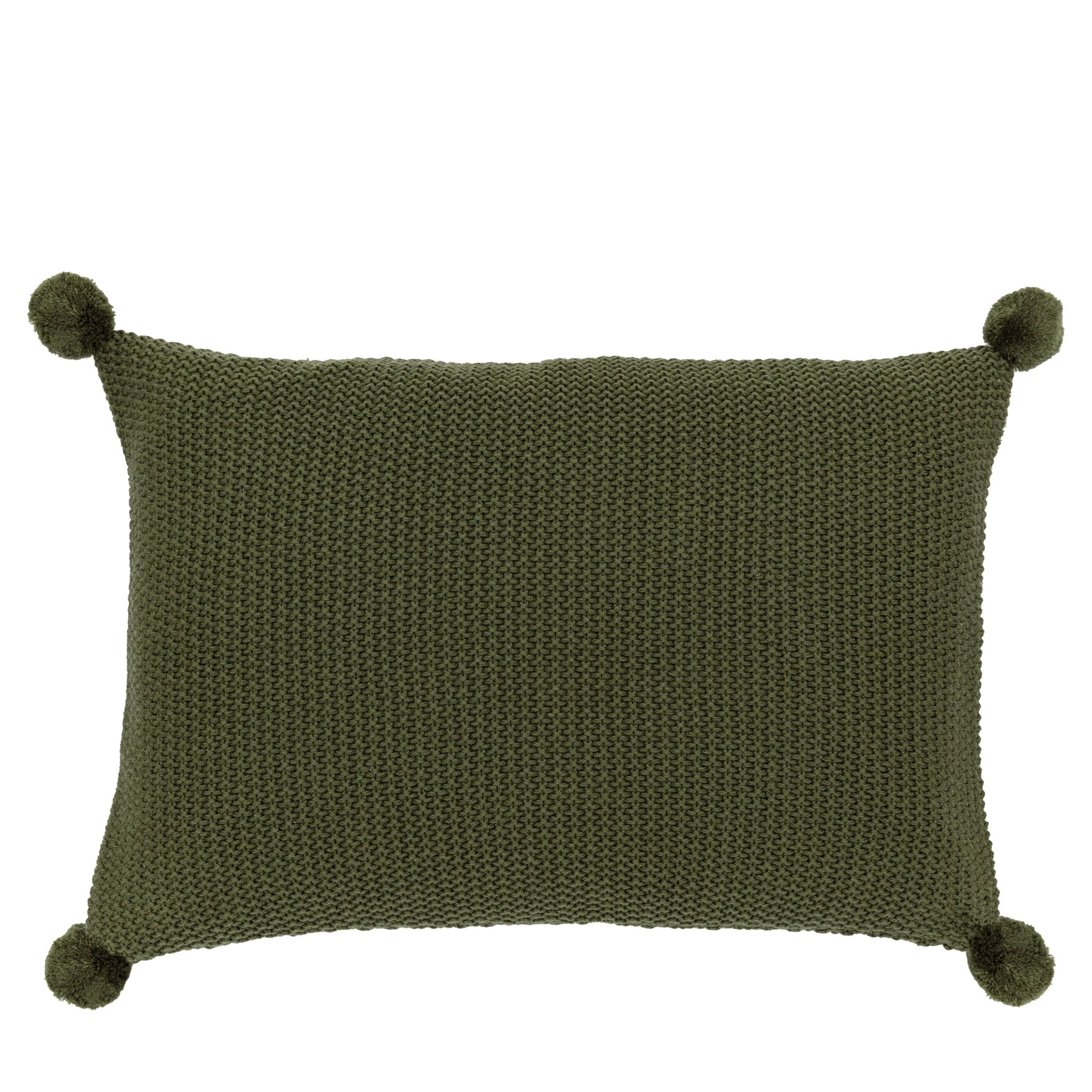 Moss Stitched Pom Pom Green Cushion - Moss Stitch PomPom Cushion Olive 40x60CM Sterling Home 4