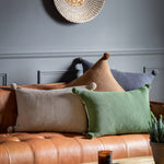 Moss Stitched Pom Pom Green Cushion - Moss Stitch PomPom Cushion Olive 40x60CM Sterling Home 2