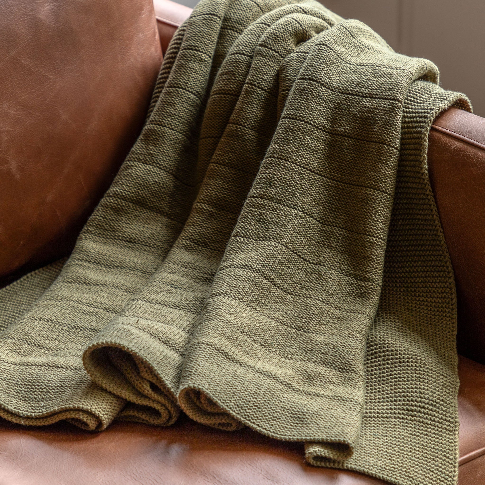Florence Knit Green Throw - Florence Knit Throw Olive 130x170CM Sterling Home 2