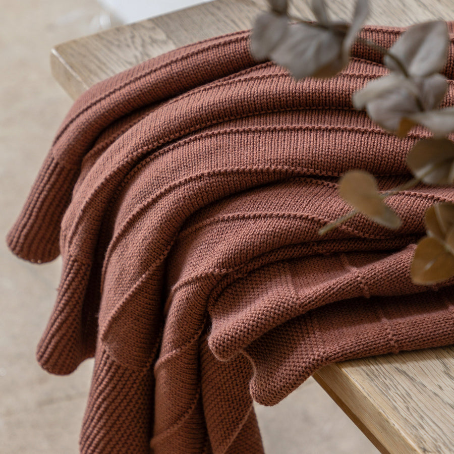 Florence Knit Brown Throw - Florence Knit Throw Nutmeg 130x170CM Sterling Home 2