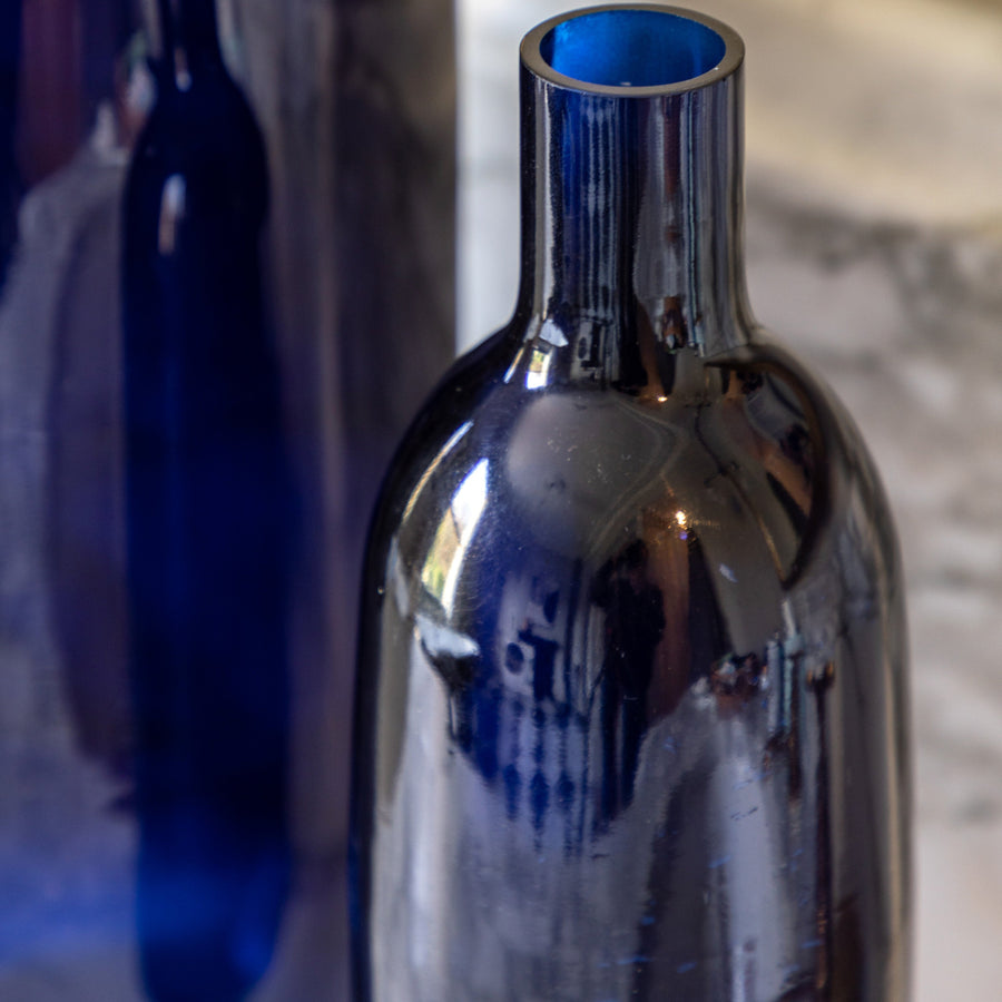 Santa Glass Bottle Vase Black Small - Santo Glass Bottle Vase Ink Small Sterling Home 2