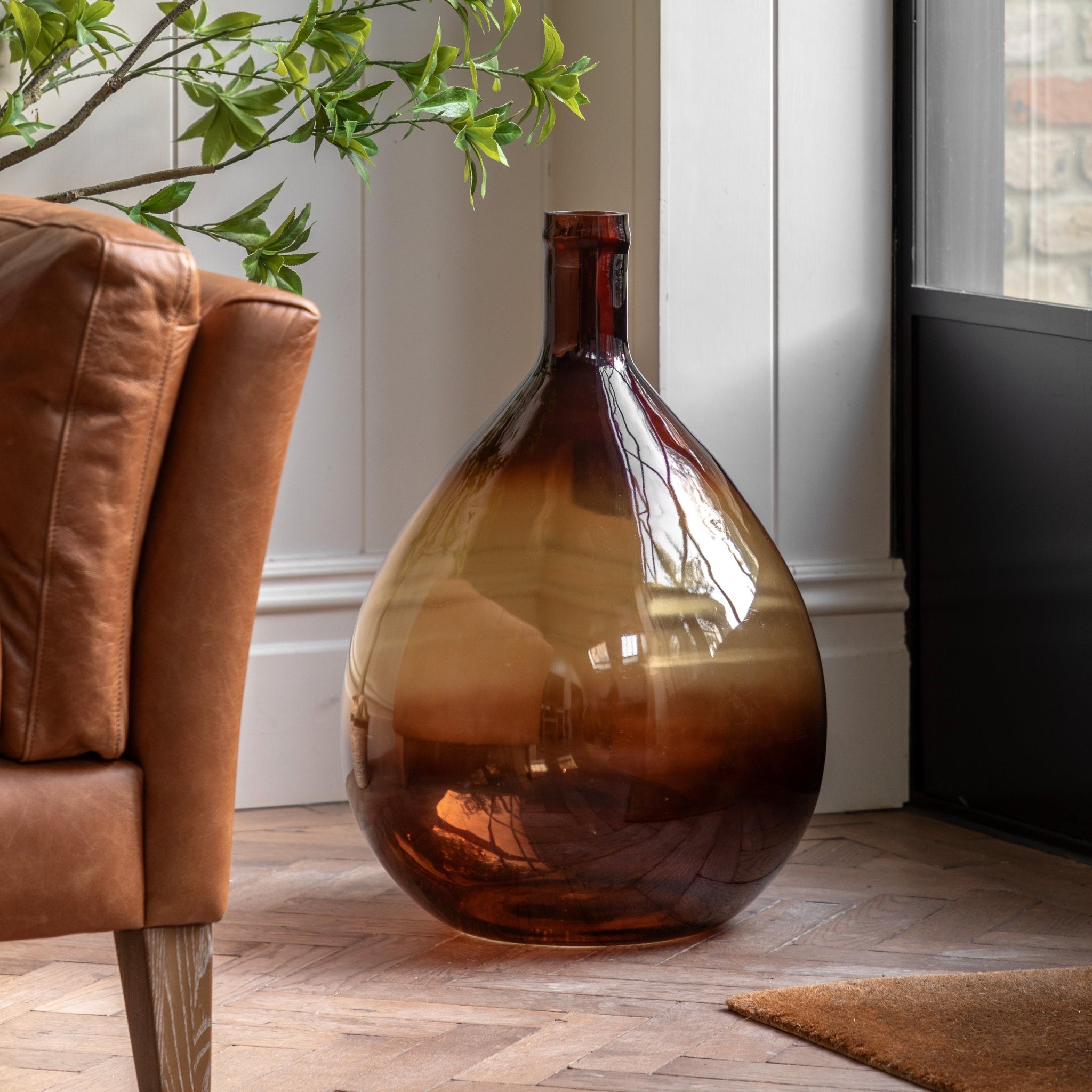 Rueda Brown Giant Glass Bottle Vase - Rueda Giant Glass Bottle Vase Amber 64CM Sterling Home 1