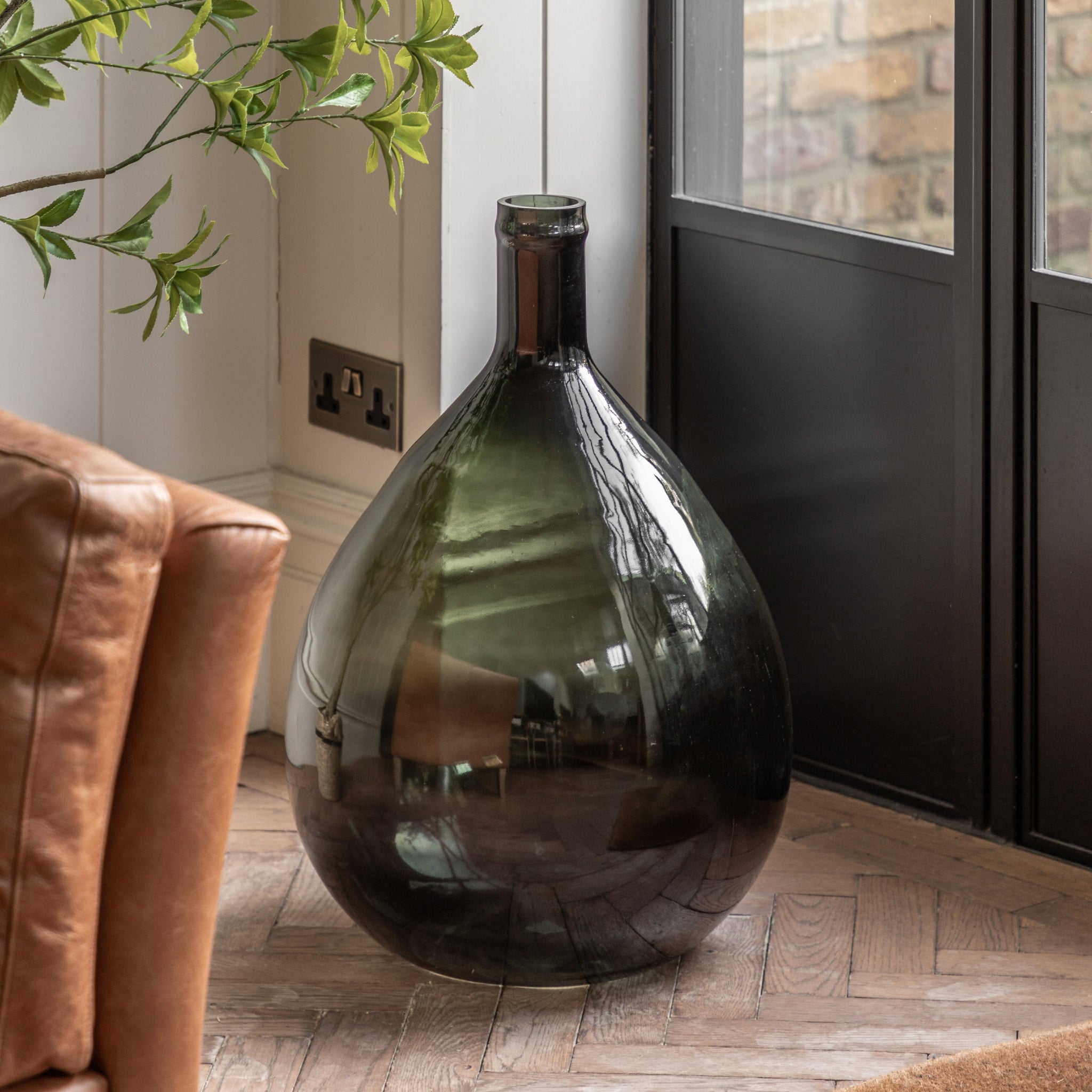 Rueda Green Giant Glass Bottle Vase - Rueda Giant Glass Bottle Vase Olive 64CM Sterling Home 1