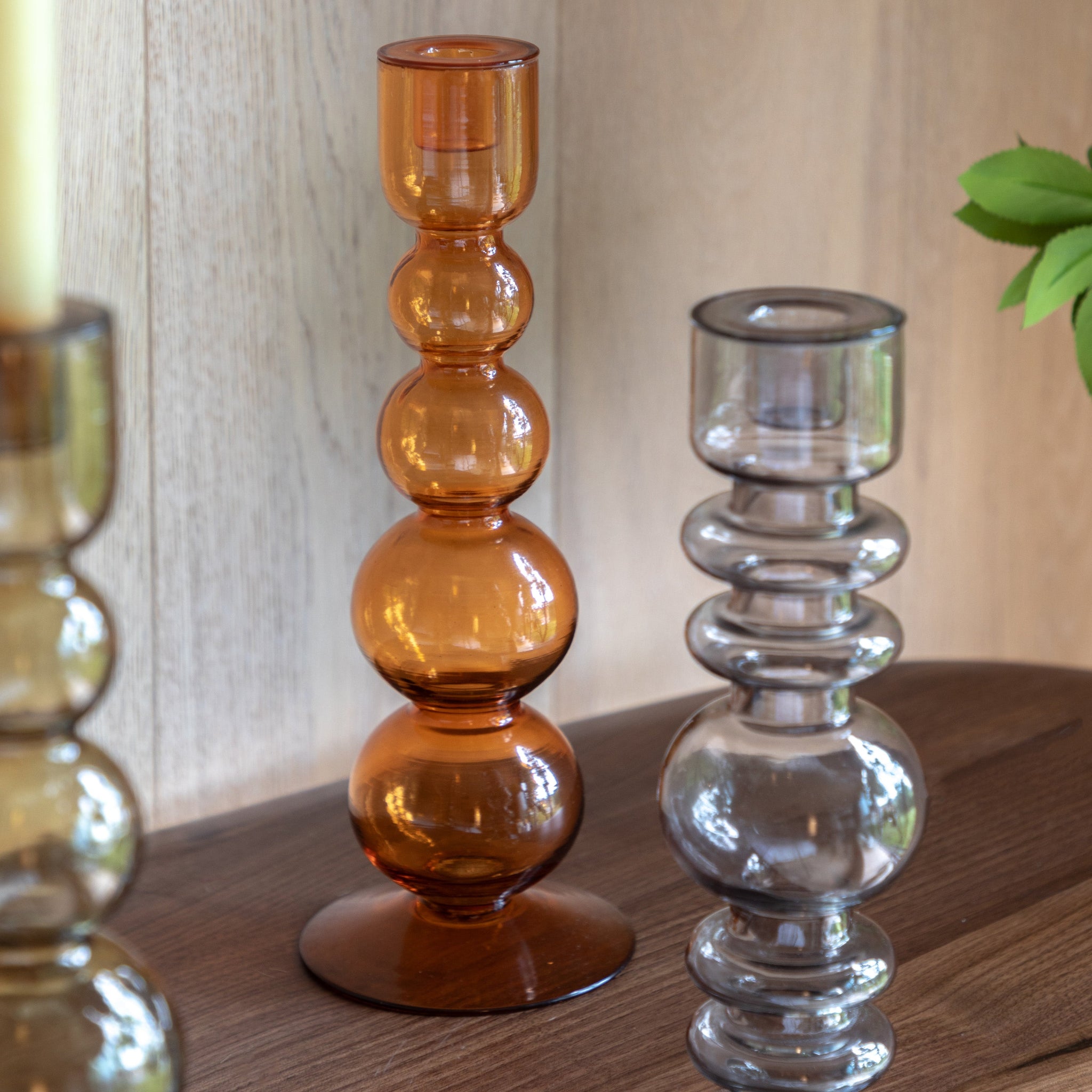 Villena Orange Candlestick - Villena Glass Taper Candlestick Amber 30CM Sterling Home 1