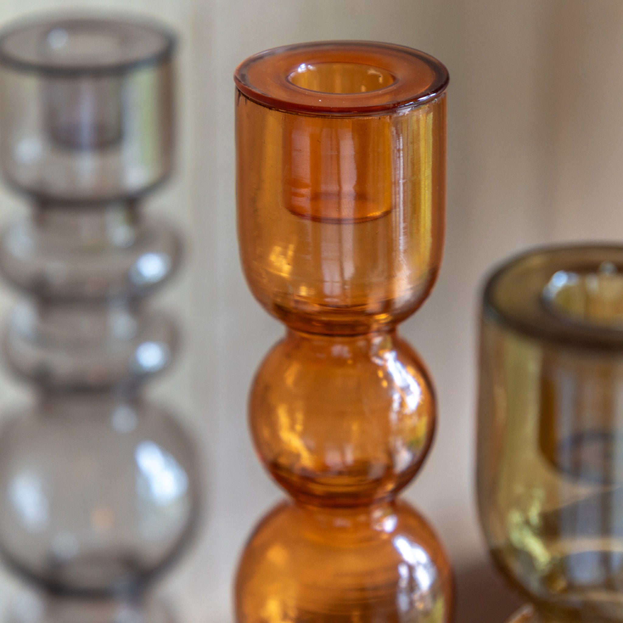 Villena Orange Candlestick - Villena Glass Taper Candlestick Amber 30CM Sterling Home 2