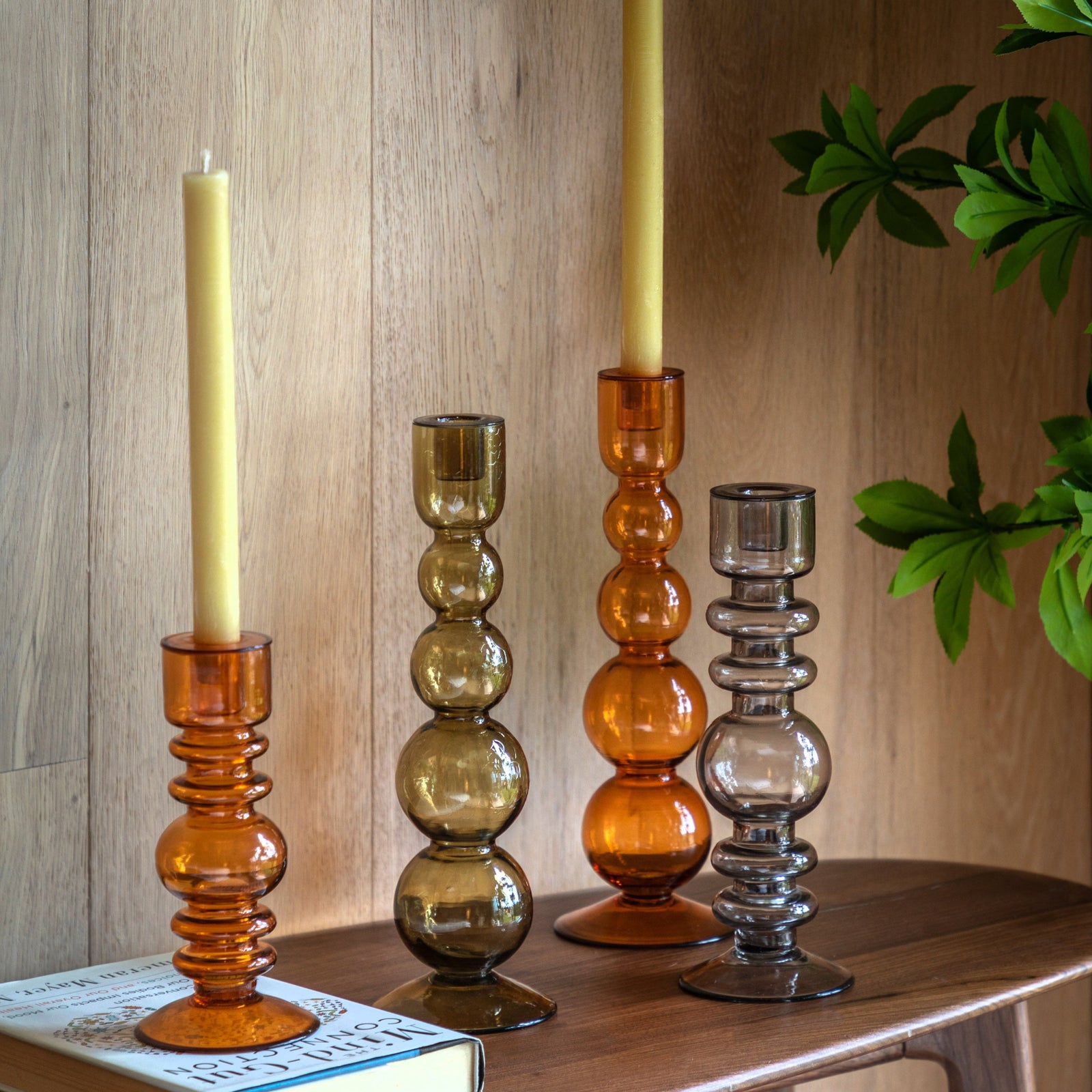 Villena Orange Candlestick - Villena Glass Taper Candlestick Amber 30CM Sterling Home 3