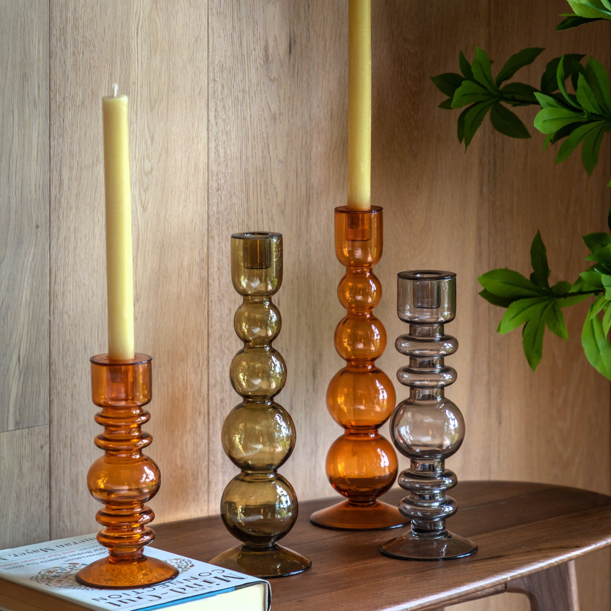 Villena Orange Candlestick - Villena Glass Taper Candlestick Amber 30CM Sterling Home 3