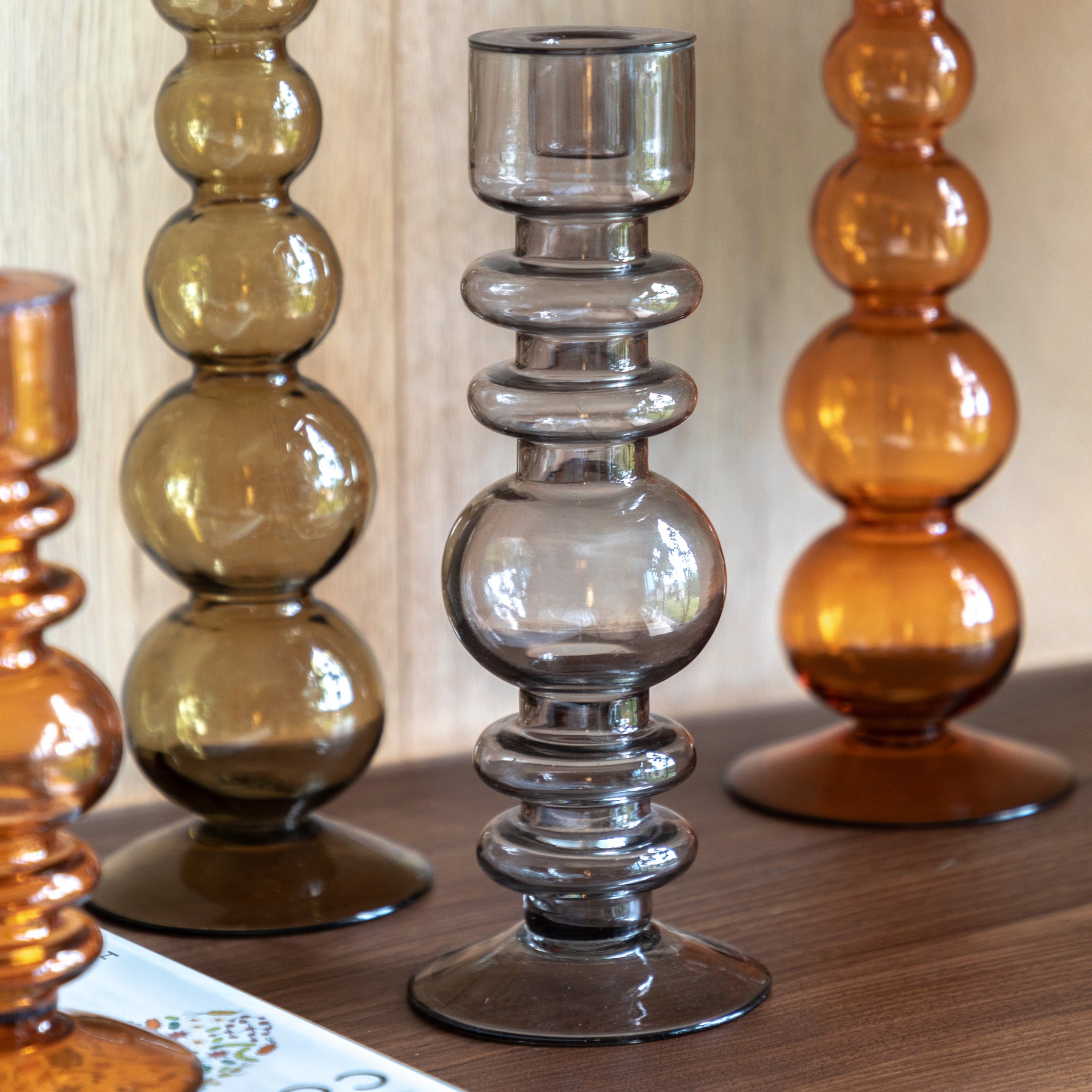 Movera Glass Grey Candlestick - Movera Glass Taper Candlestick Smoke 25CM Sterling Home 1