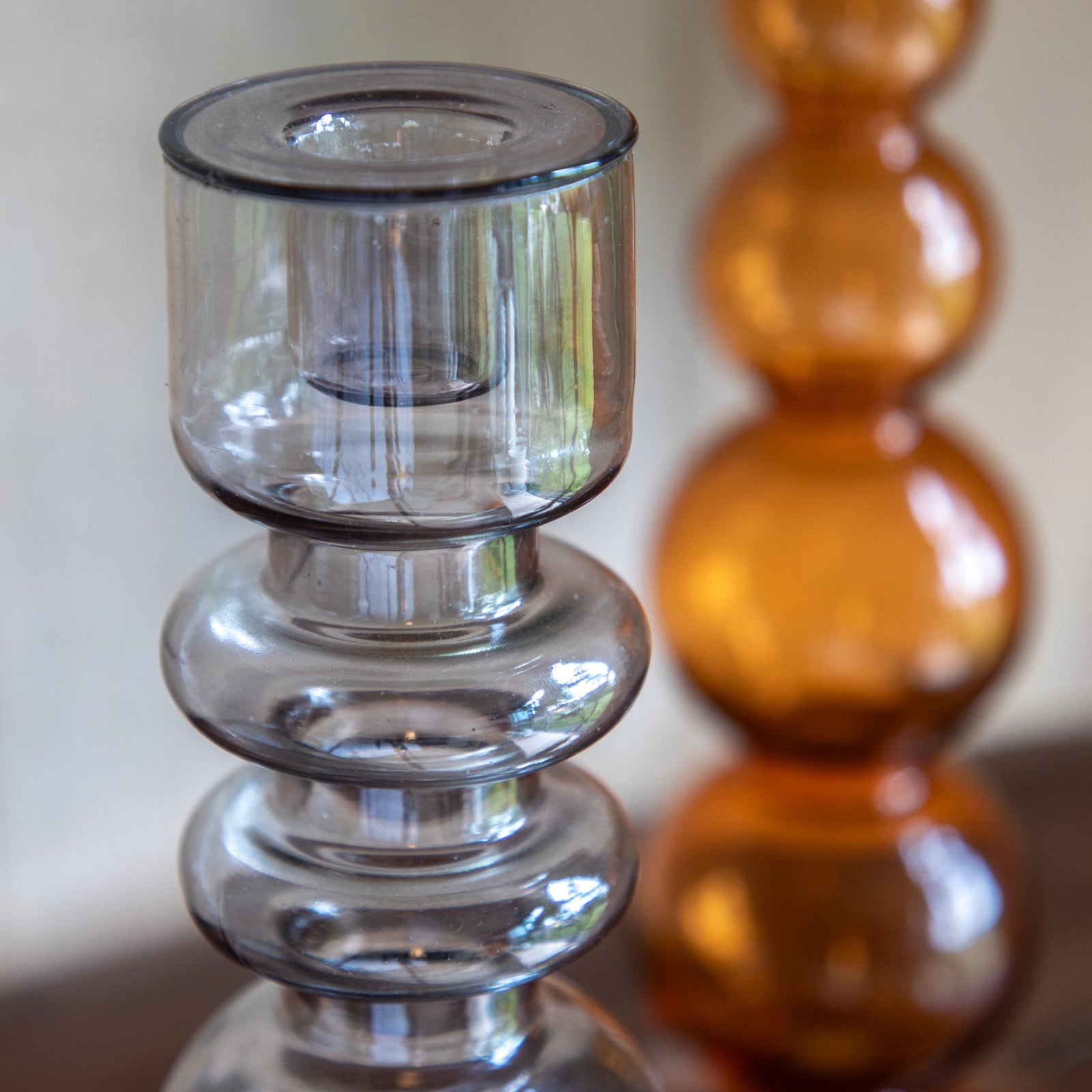 Movera Glass Grey Candlestick - Movera Glass Taper Candlestick Smoke 25CM Sterling Home 2