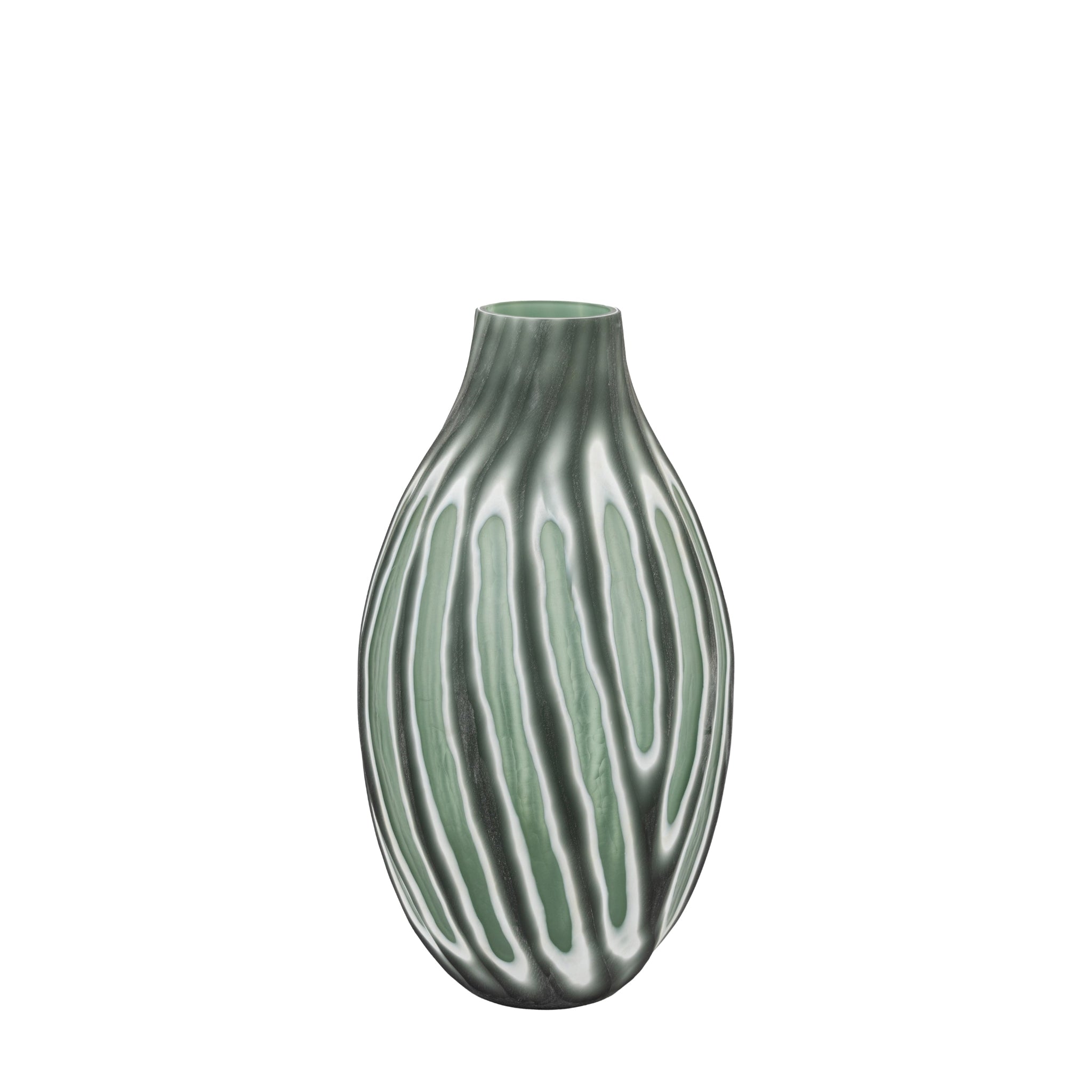 Morella Swirl Hand Carved Glass Vase Green Large - Morella Swirl Hand Carved Glass Vase Sage Large Sterling Home 1