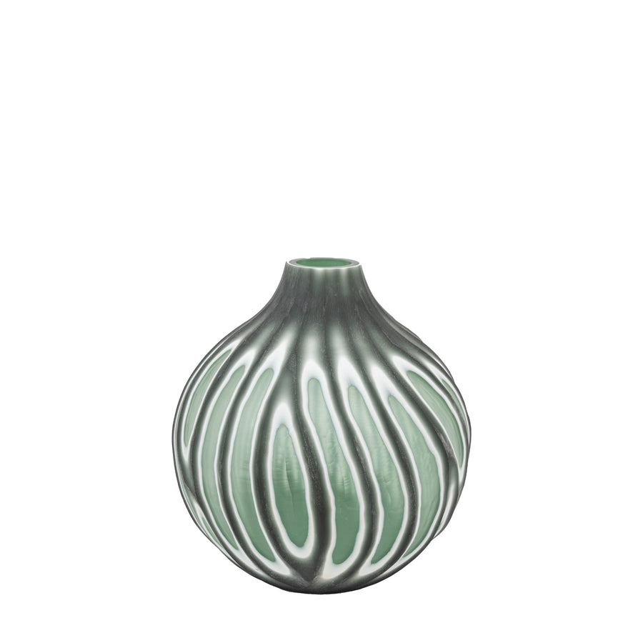 Morella Swirl Hand Carved Glass Vase Green Small - Morella Swirl Hand Carved Glass Vase Sage Small Sterling Home 1