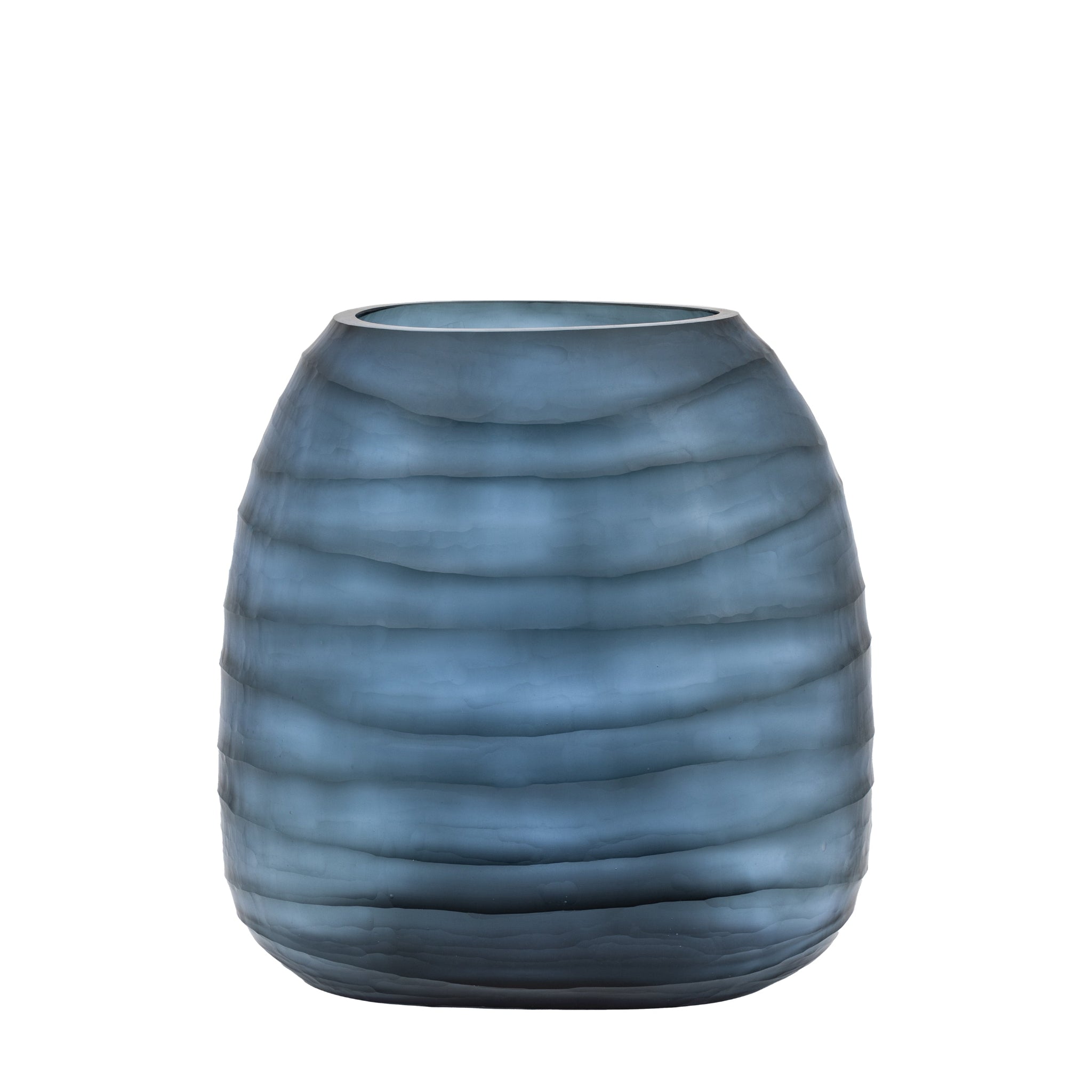 Sintra Handblown Glass Vase Blue Large - Sintra Handblown Carved Glass Vase Ink Large Sterling Home 4