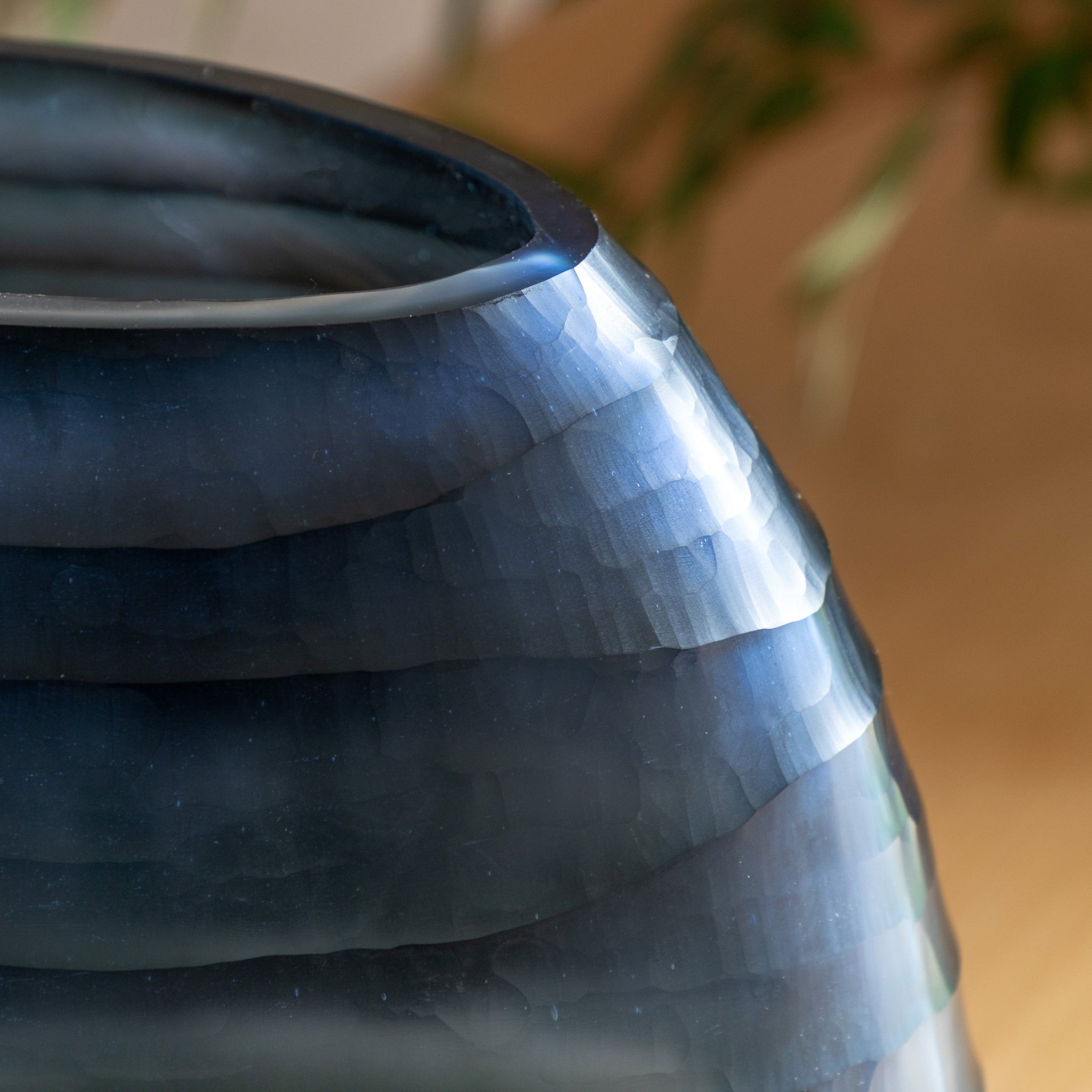 Sintra Handblown Glass Vase Blue Large - Sintra Handblown Carved Glass Vase Ink Large Sterling Home 3