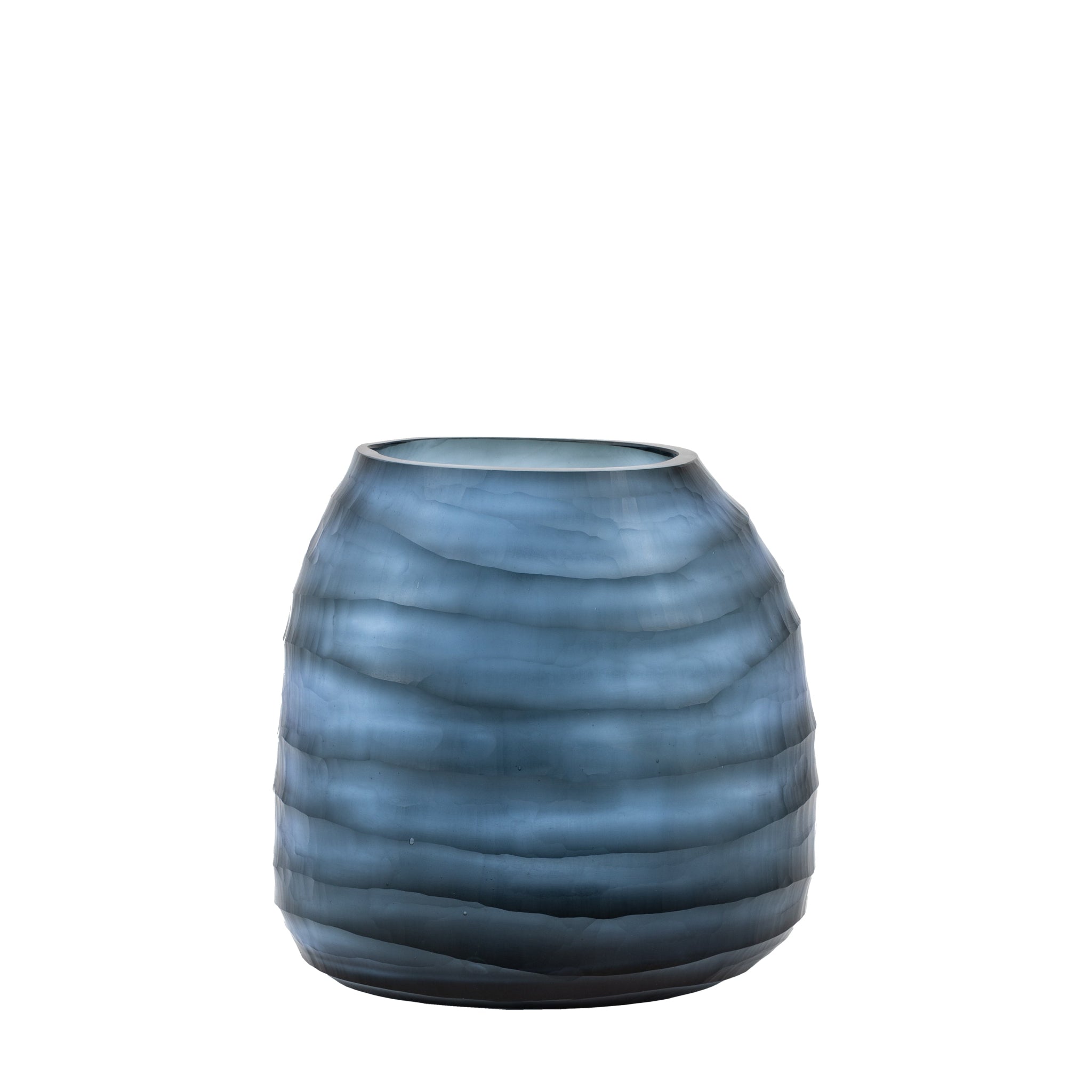 Sintra Handblown Glass Vase Blue Small - Sintra Handblown Carved Glass Vase Ink Small Sterling Home 4