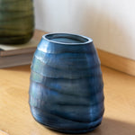 Sintra Handblown Glass Vase Blue Small - Sintra Handblown Carved Glass Vase Ink Small Sterling Home 1