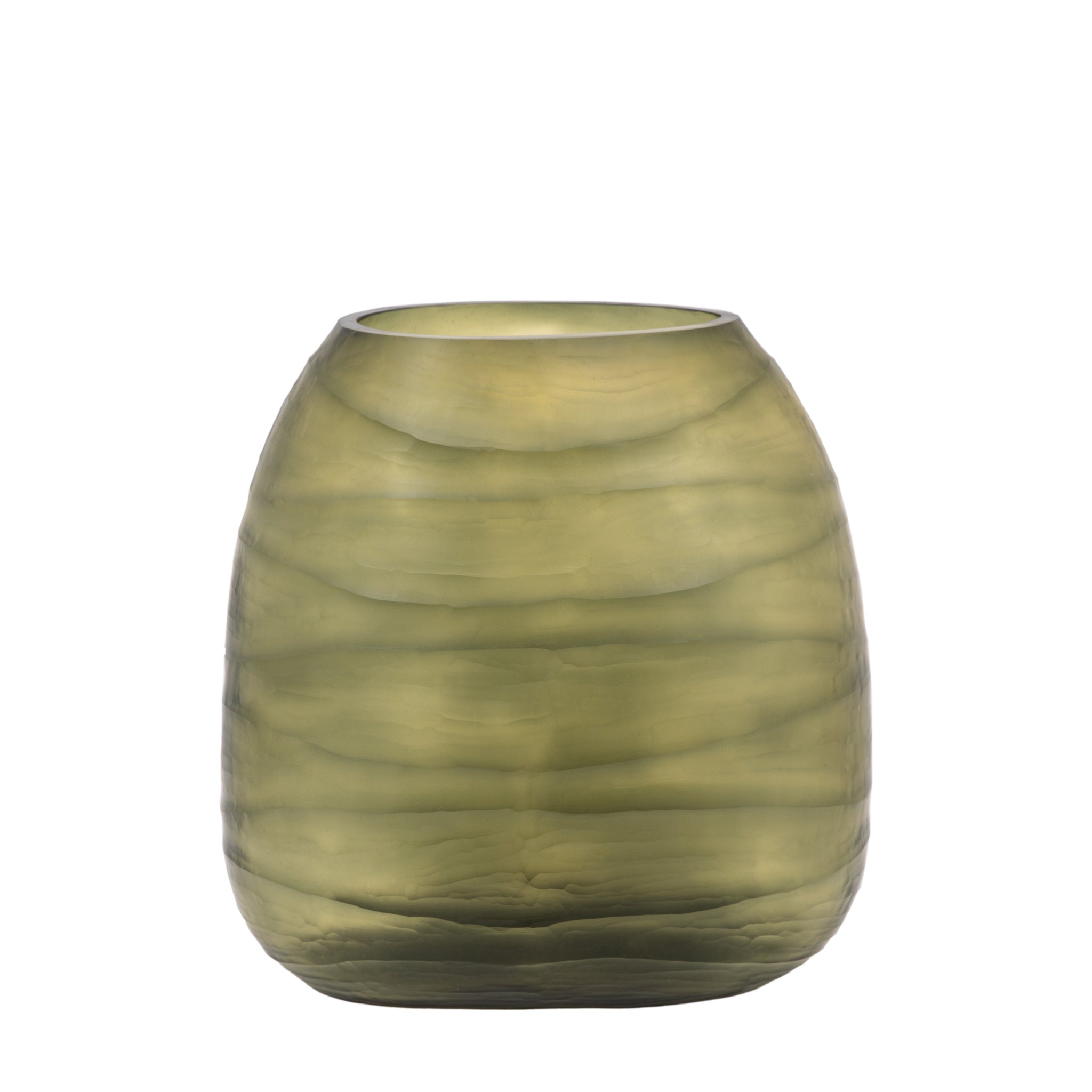 Sintra Handblown Glass Vase Green Large - Sintra Handblown Carved Glass Vase Olive Large Sterling Home 4