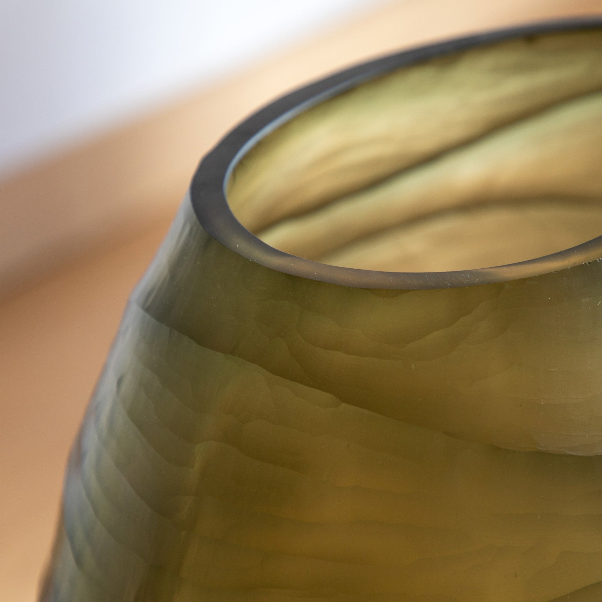 Sintra Handblown Glass Vase Green Large - Sintra Handblown Carved Glass Vase Olive Large Sterling Home 3