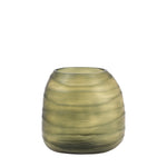 Sintra Handblown Glass Vase Green Small - Sintra Handblown Carved Glass Vase Olive Small Sterling Home 4