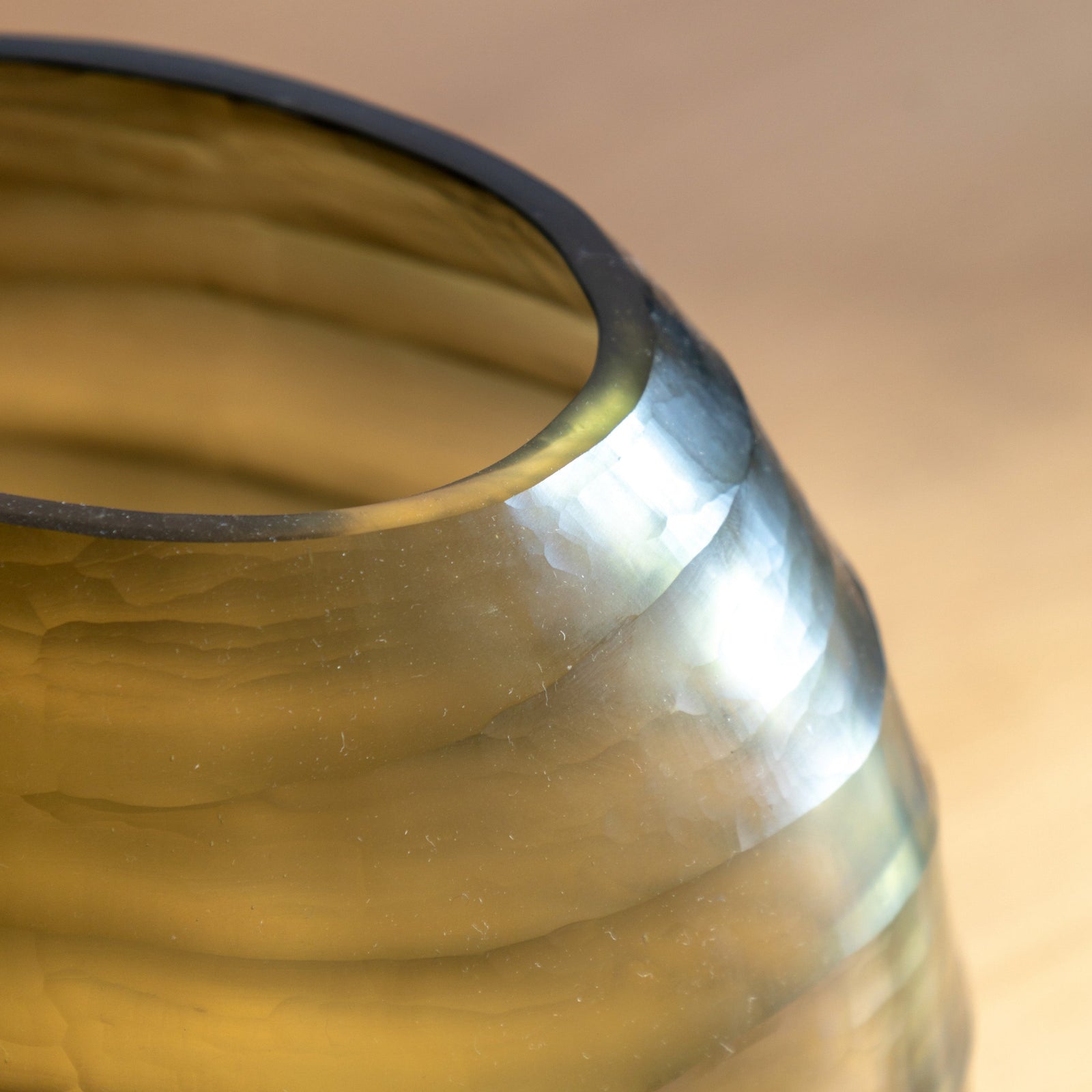 Sintra Handblown Glass Vase Green Small - Sintra Handblown Carved Glass Vase Olive Small Sterling Home 3