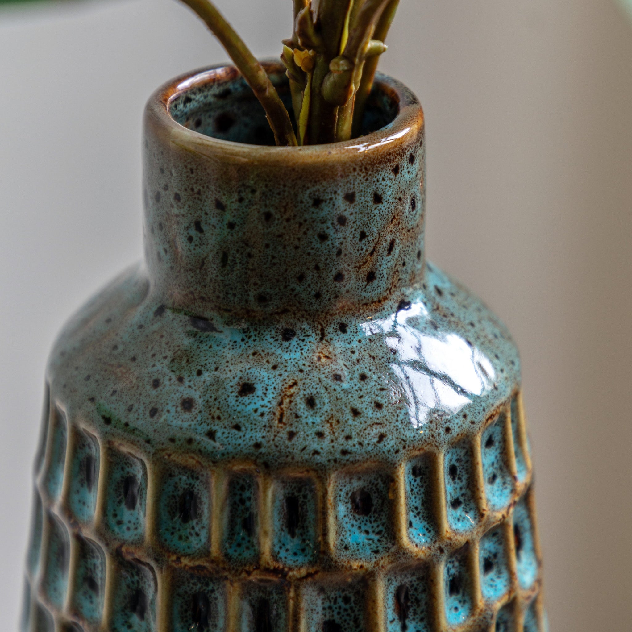 Reno Reactive Blue/Brown Vase Set Of 2 - DHD Reno Reactive Glaze Vase Teal 2Pk Sterling Home 2