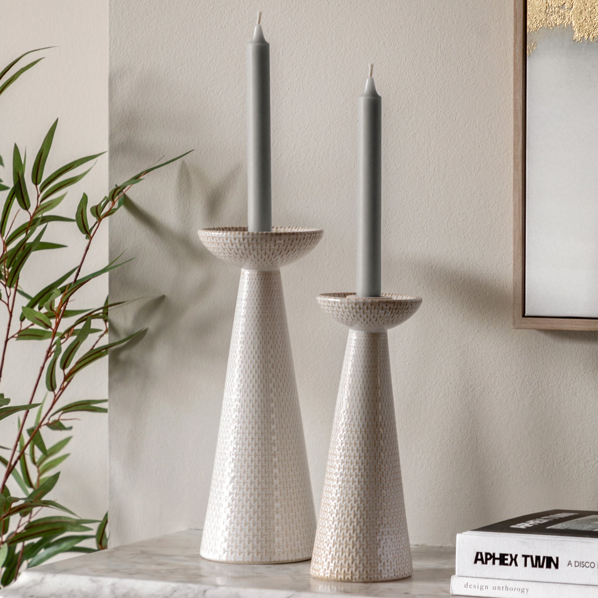 Porto Set Of 2 White Candle Sticks - DHD Porto Ceramic Candle Stick White Glaze 2Pk Sterling Home 1