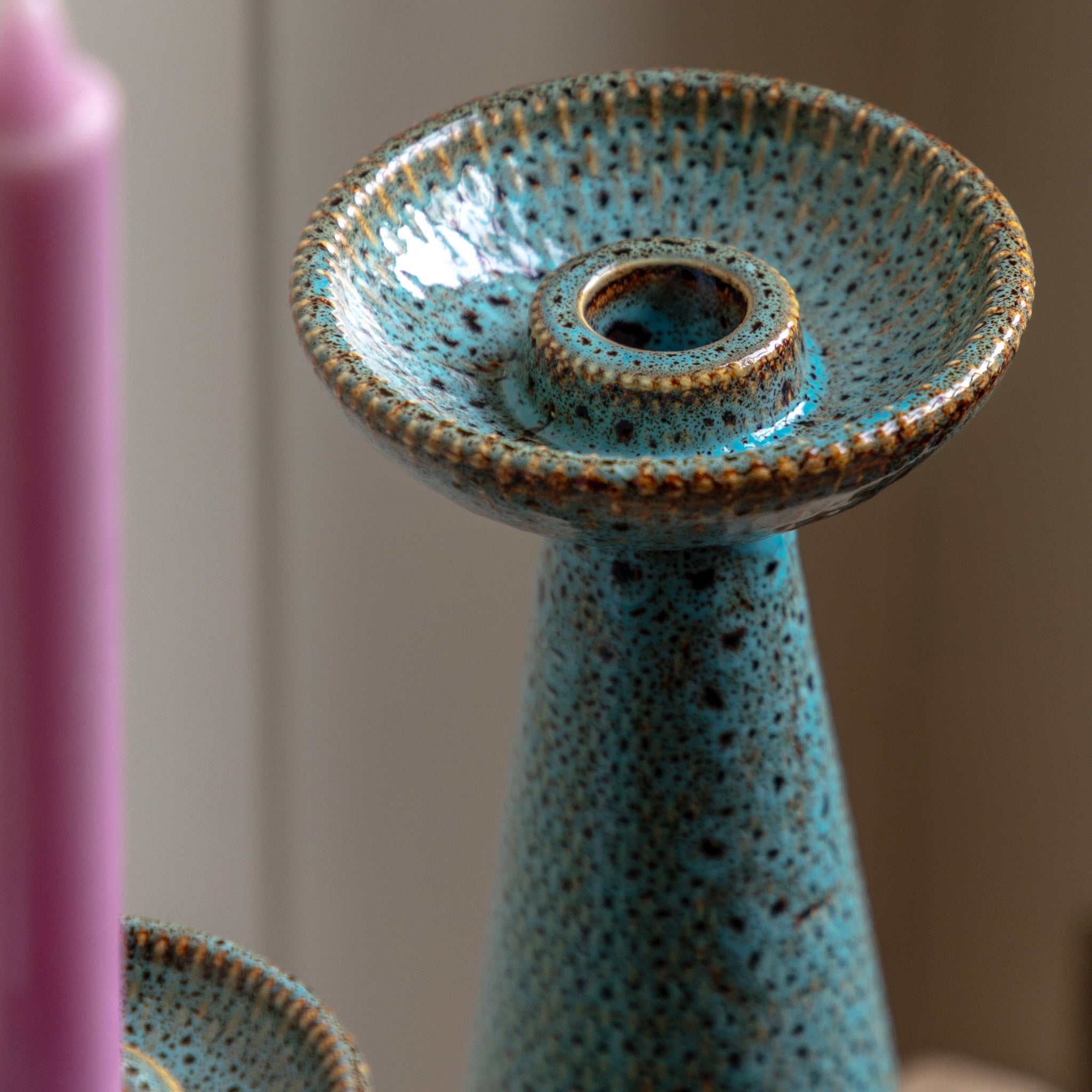 Porto Set Of 2 Blue Candle Sticks - DHD Porto Ceramic Candle Stick Teal Glaze 2Pk Sterling Home 2