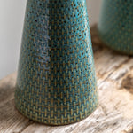 Porto Set Of 2 Blue Candle Sticks - DHD Porto Ceramic Candle Stick Teal Glaze 2Pk Sterling Home 3