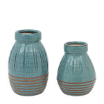 Southwold Ribbed Blue Vase Set Of 2 - DHD Southwold Ribbed Ceramic Vase Teal 2Pk Sterling Home 1